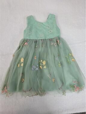 Girls Mint Green Floral Tulle Dress Size 4